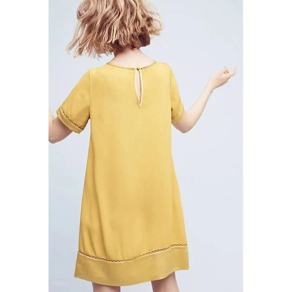 Maeve Anthropologie Shift Dress Womens‎ S Verdet Gold Ladder Short Sleeve Minii